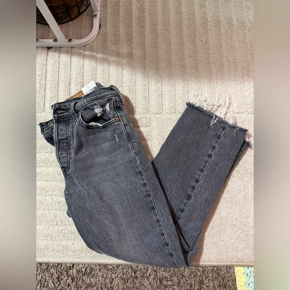 Levi’s Washed Black Wedgie Straight Distressed Jeans